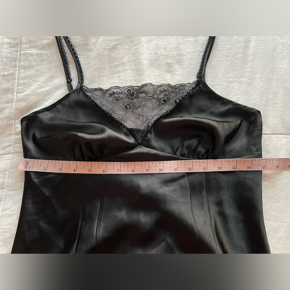 Vintage Black‎ Satin Lace Trim Babydoll Cami Small 6 Goth Classic Going Out Vamp - Picture 7 of 9